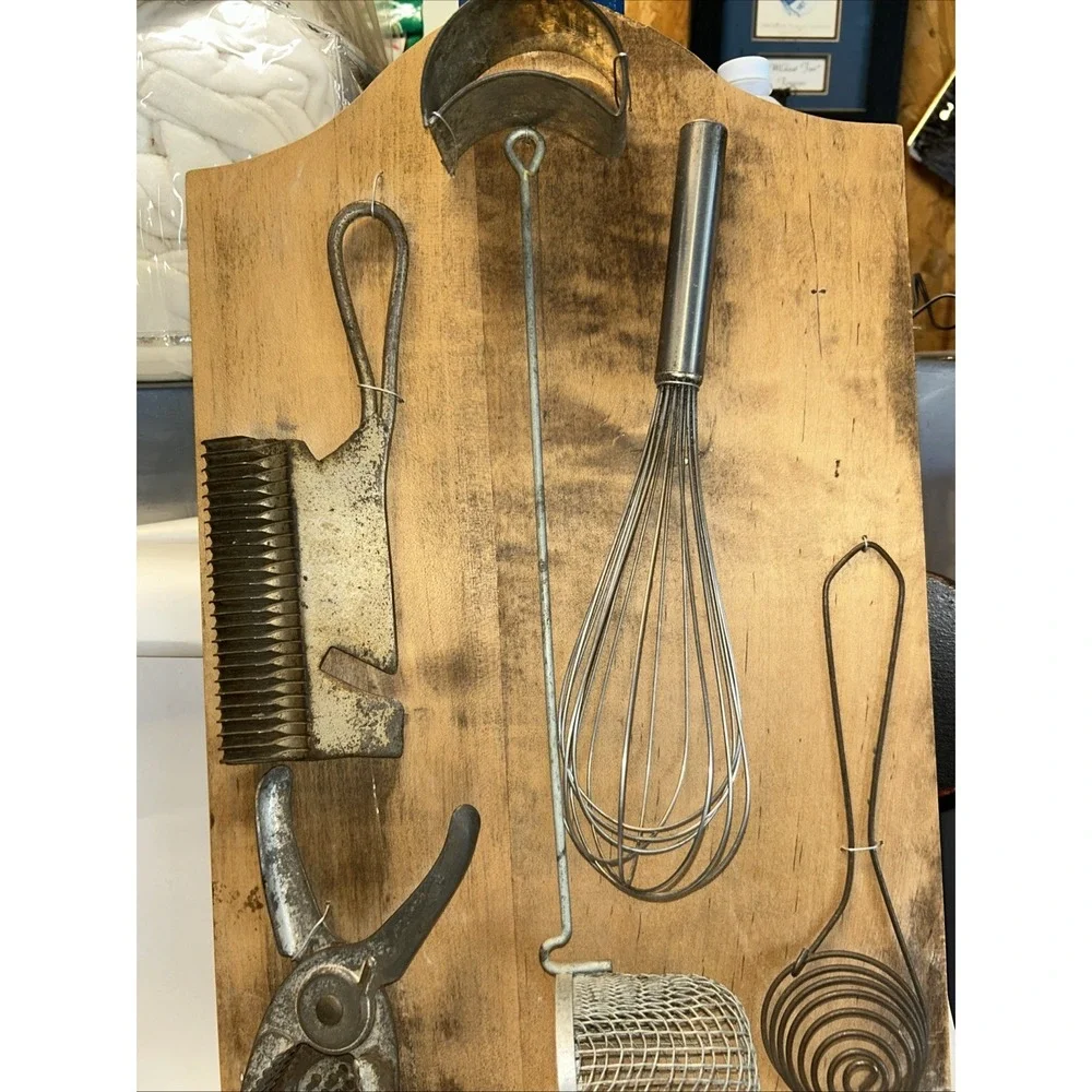 Handmade Antique Primitive Kitchen Shelf Utensil Wall Display On Old Breadboard